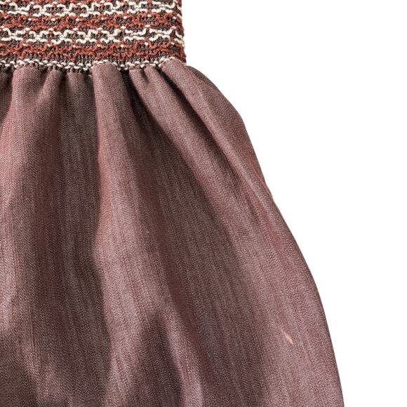 Y2K Strapless Denim Jumpsuit Smocked Wide Leg Boho Capri L Cowgirl Brown Hippie - Picture 13 of 14